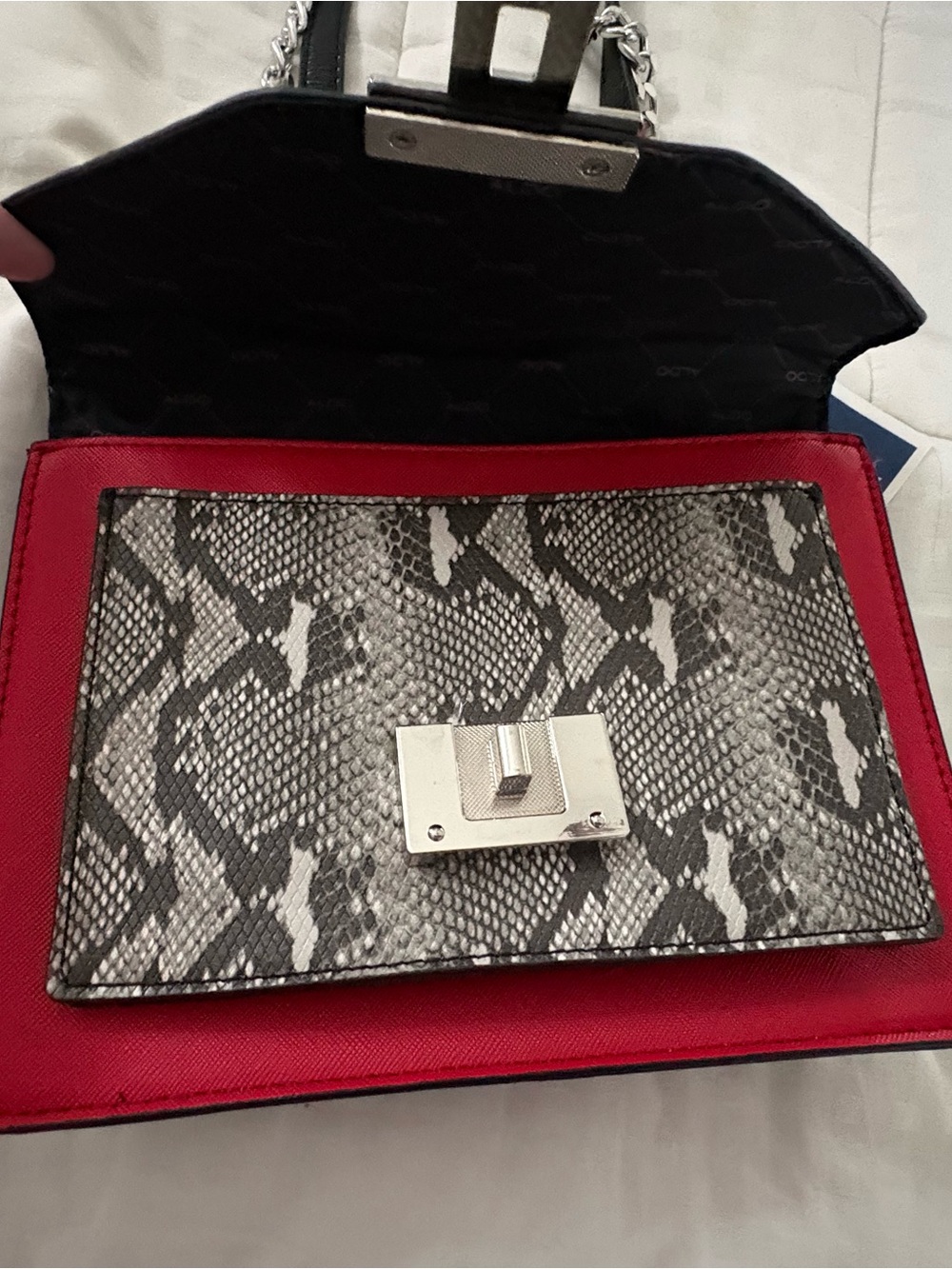 Also Red Shoulder Bag with Snakeskin Accent and Silver Hardware